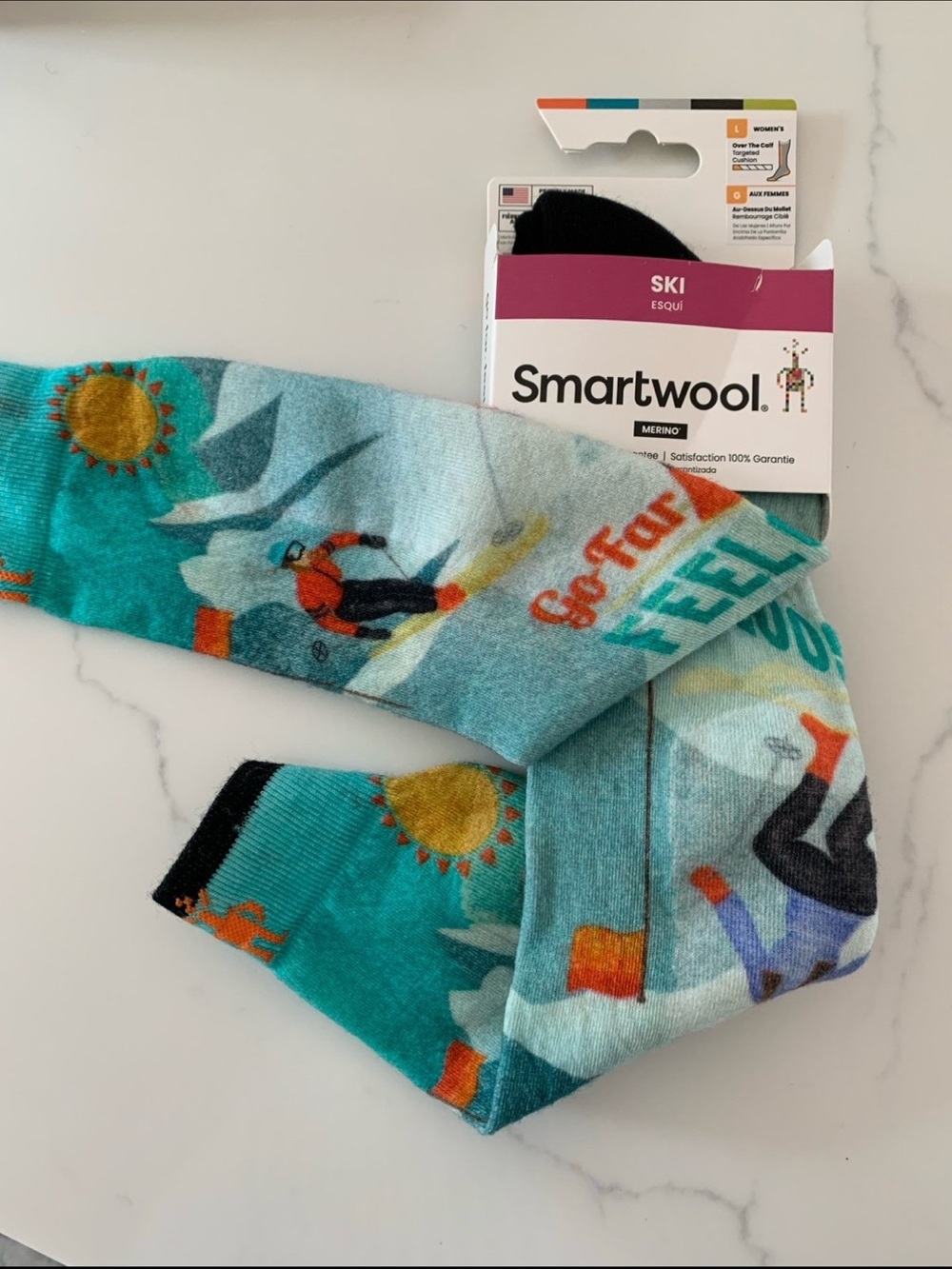 SMARTWOOL Large Women's Ski Snow Bunny Print Targeted Cushion OTC Socks NWT